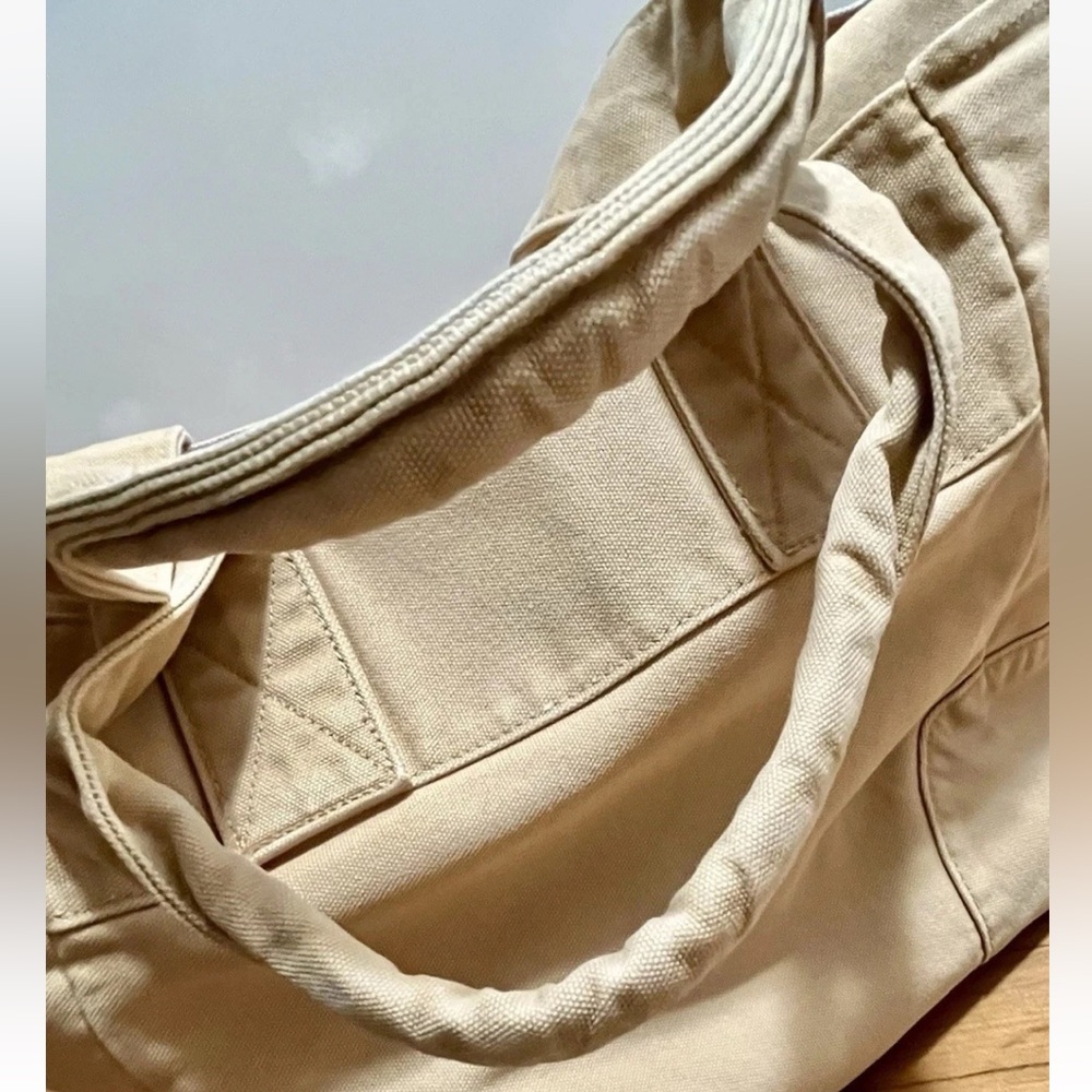 Vintage J.CREW Cotton Canvas Tote Bag - Tan Khaki Large Snap Thick - Picture 9 of 15